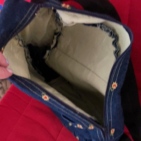 Handmade denim sunflower backpack - Picture 3 of 5